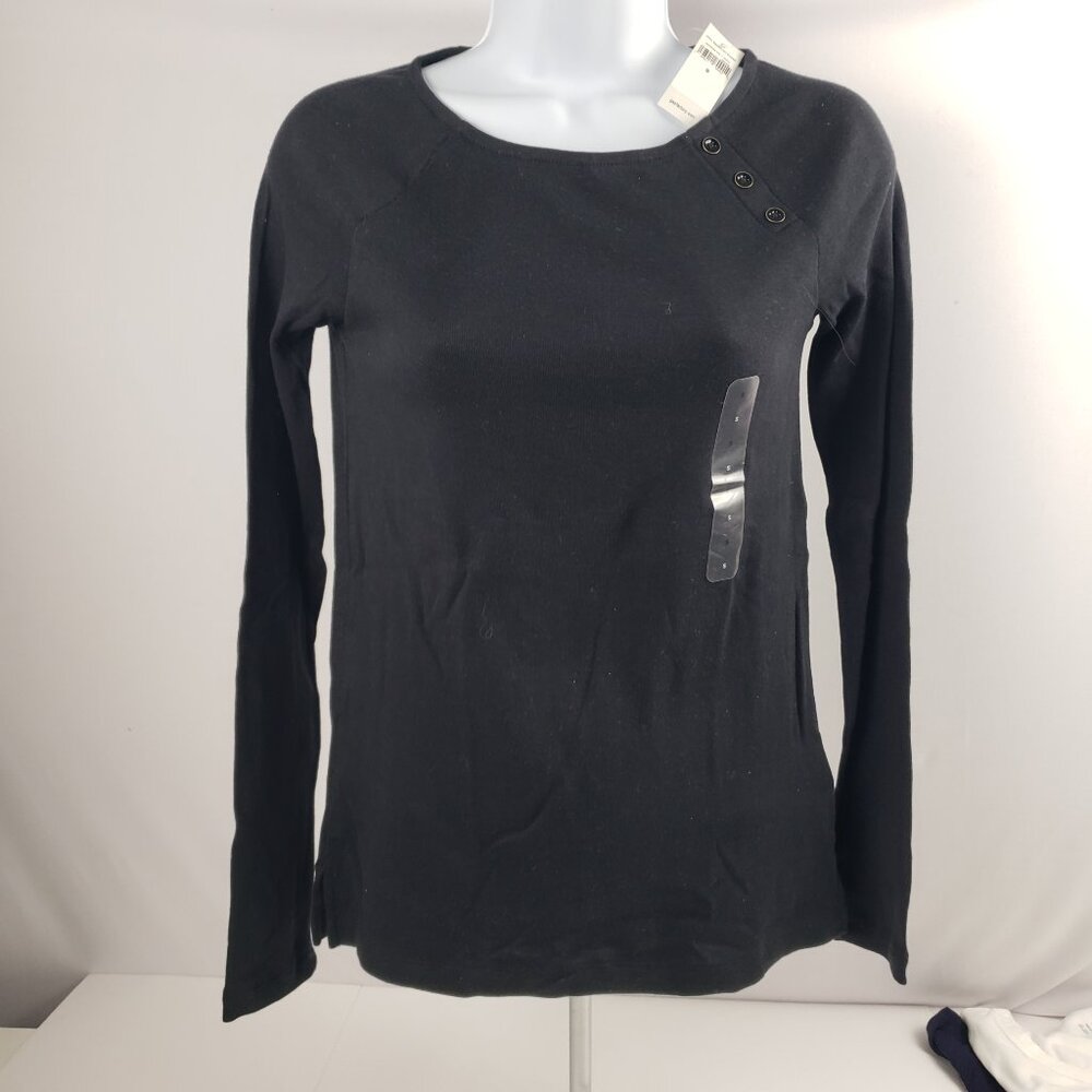 Gap Factory S True Black T-shirt Buttons Top Long Sleeve Womens
